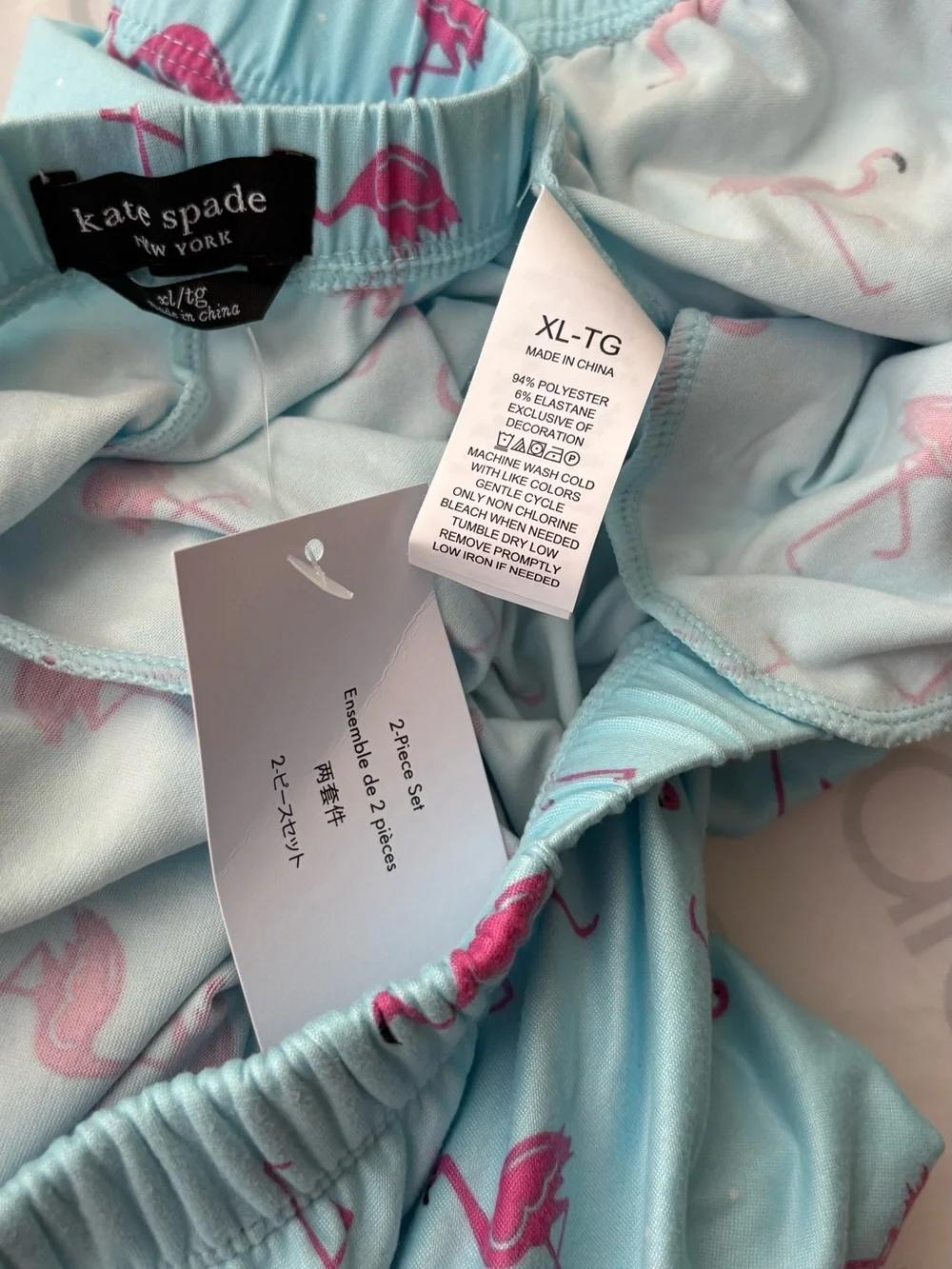 kate spade Light Blue and Pink Flamingo Pajama Set Top XL